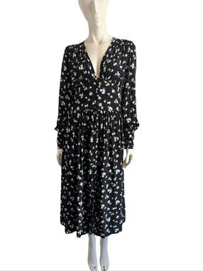 Rare! GHOST London by Tanya Sarne Joss Black Floral Viscose Corset Midi Dress S